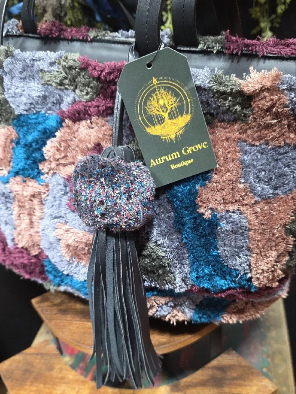 Zara Multicolor Plush Carpet Style Tote with Tassel Accent